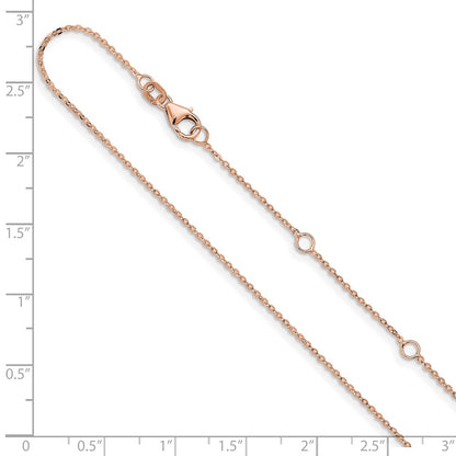 2 Inch 14K Rose Gold 1.2mm Flat Cable 1In+1In Adjustable Chain Necklace