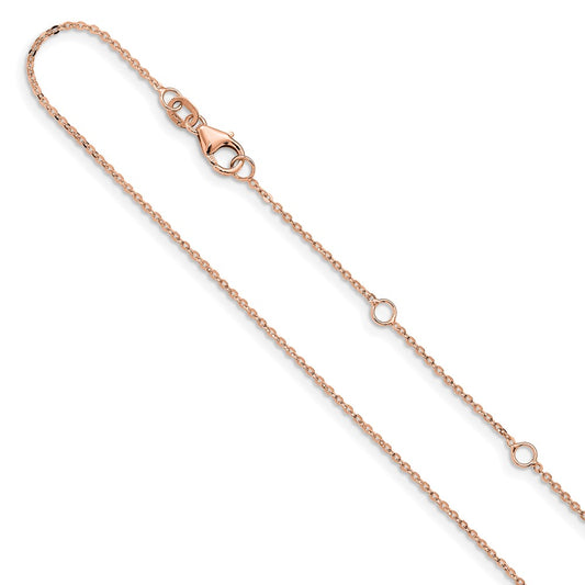 18 Inch 14K Rose Gold 1.2mm Flat Cable 1In+1In Adjustable Chain Necklace