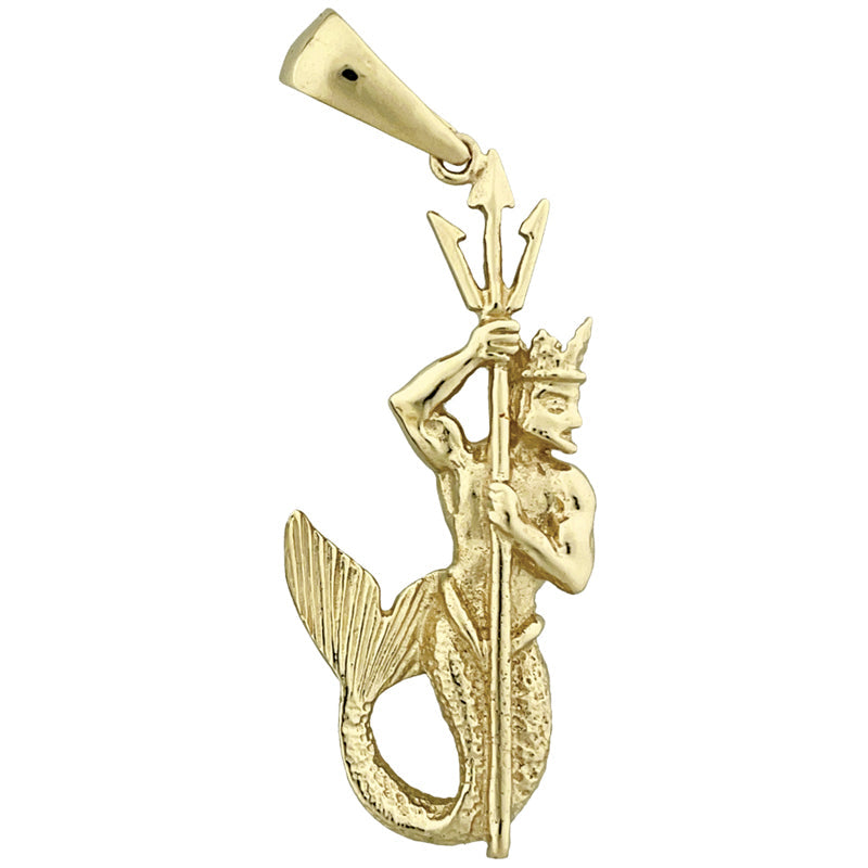 14K Gold 3D Poseidon Holding A Trident Pendant
