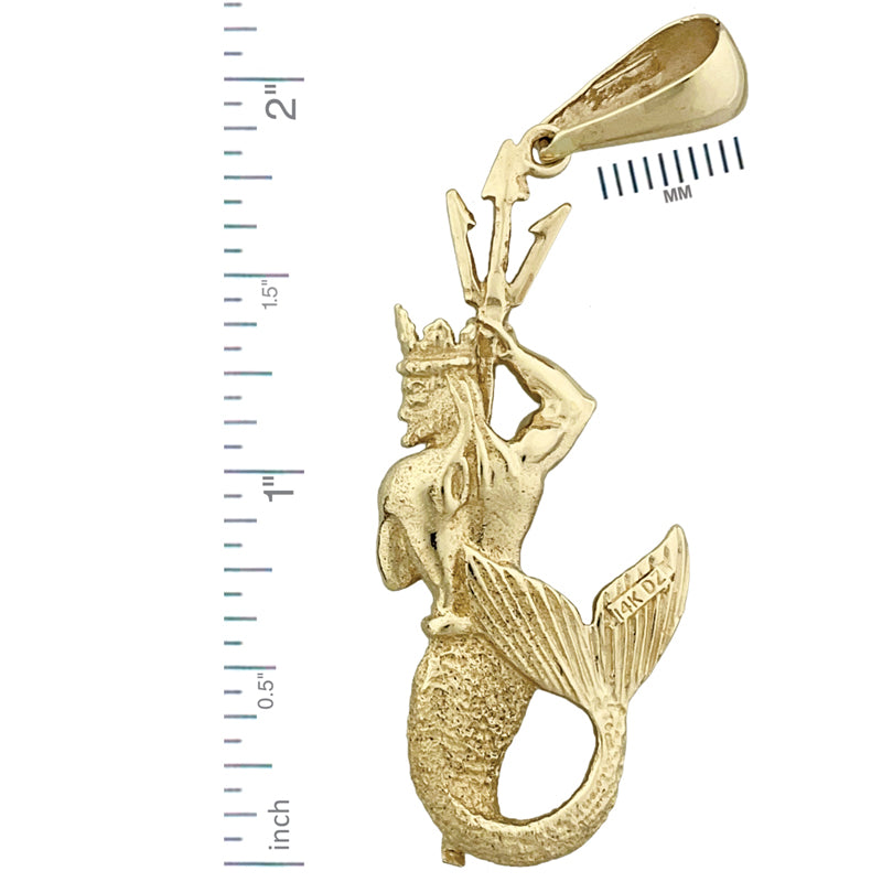 14K Gold 3D Poseidon Holding A Trident Pendant