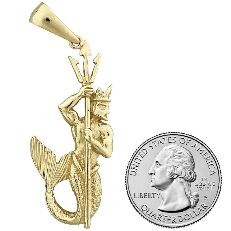 14K Gold 3D Poseidon Holding A Trident Pendant