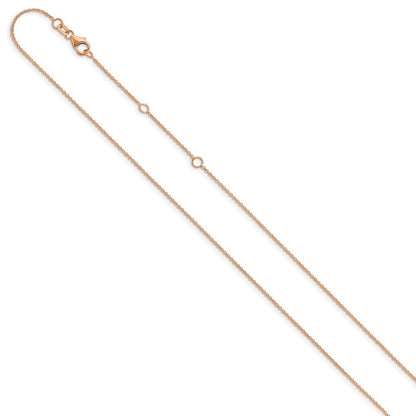 2 Inch 14K Rose Gold 1.25mm Round Cable 1In+1In Adjustable Chain Necklace