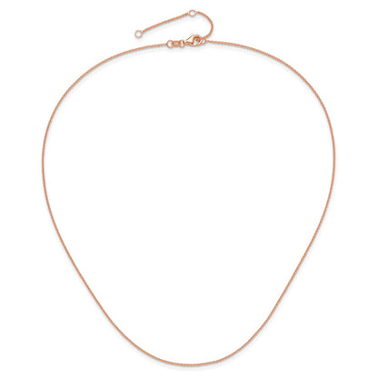 18 Inch 14K Rose Gold 1.25mm Round Cable 1In+1In Adjustable Chain Necklace