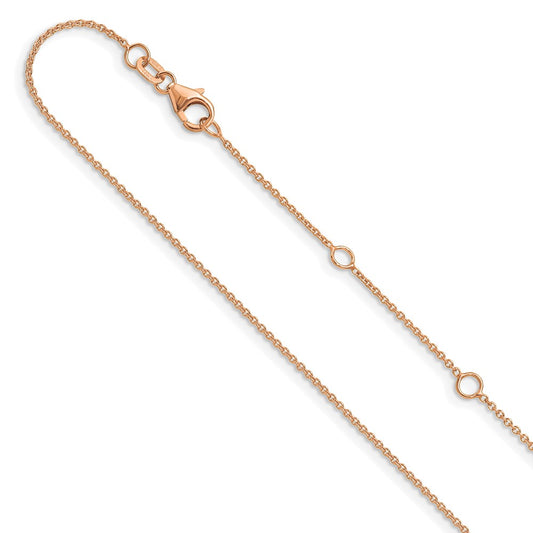 18 Inch 14K Rose Gold 1.25mm Round Cable 1In+1In Adjustable Chain Necklace