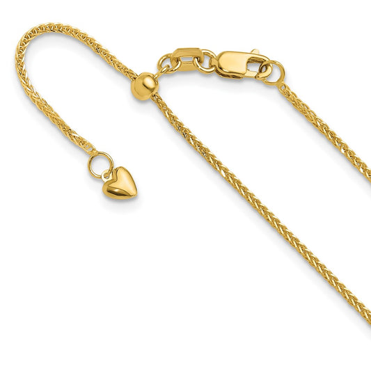 22 Inch 14K Yellow Gold Adjustable 1mm Quadra Wheat Chain Necklace