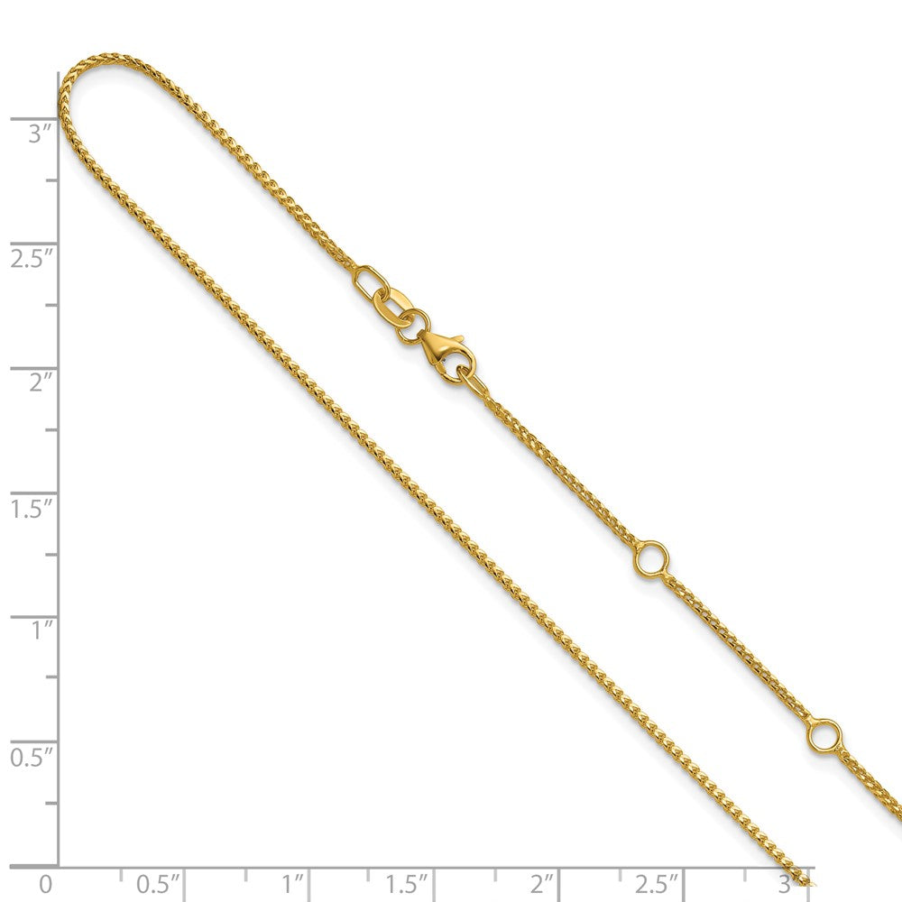 2 Inch 14K Yellow Gold 1.1mm Franco 1In+1In Adjustable Chain Necklace