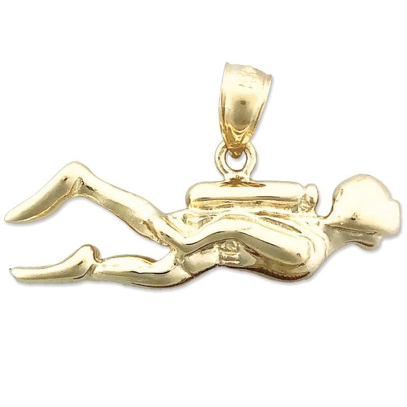 14K Gold 28MM Scuba Diver Pendant