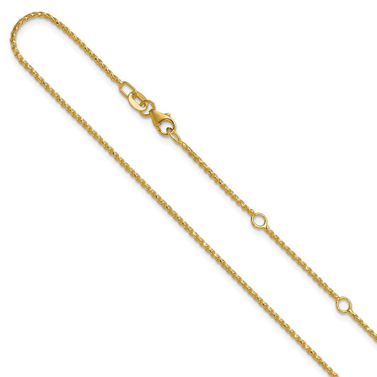 2 Inch 14K Yellow Gold 1.15mm D/C Open Franco 1In+1In Adjustable Chain Necklace