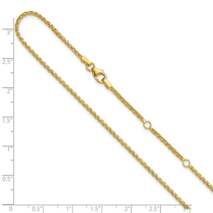 2 Inch 14K Yellow Gold 1.65mm D/C Open Franco 1In+1In Adjustable Chain Necklace