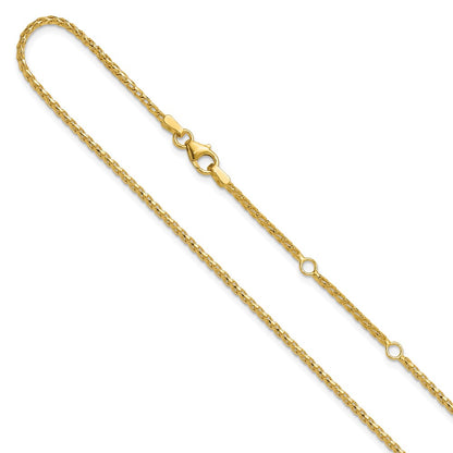 18 Inch 14K Yellow Gold 1.65mm D/C Open Franco 1In+1In Adjustable Chain Necklace