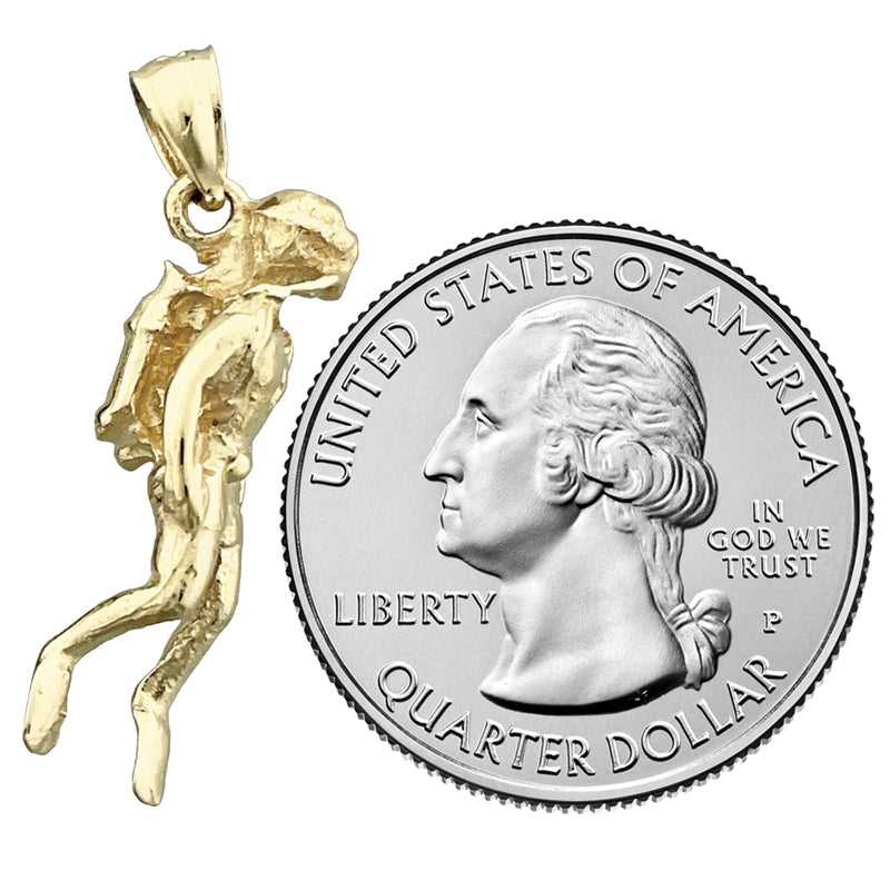 14K Gold 3-D Scuba Diver Pendant