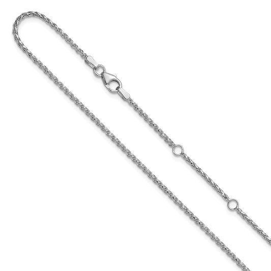 2 Inch 14K White Gold 1.65mm D/C Open Franco 1In+1In Adjustable Chain Necklace