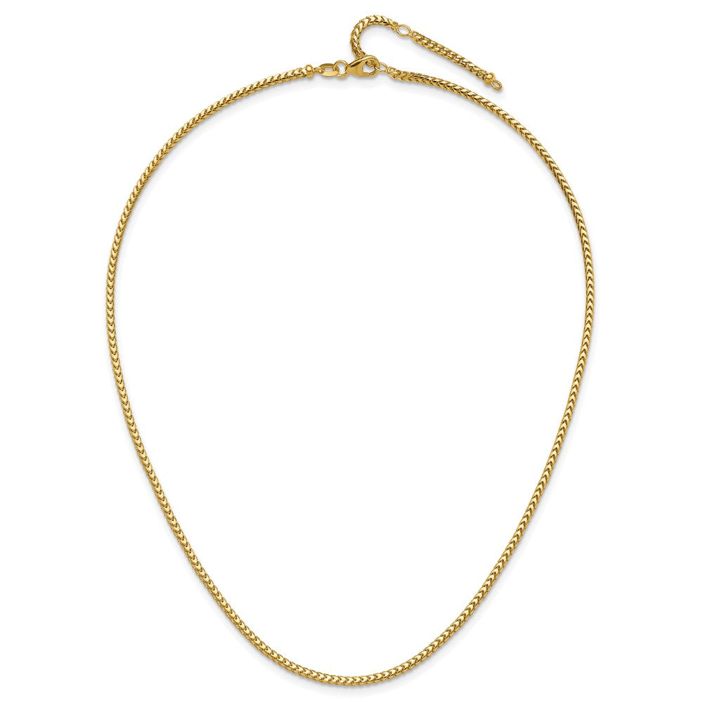 18 Inch 14K Yellow Gold 2.1mm D/C Open Franco 1In+1In Adjustable Chain Necklace
