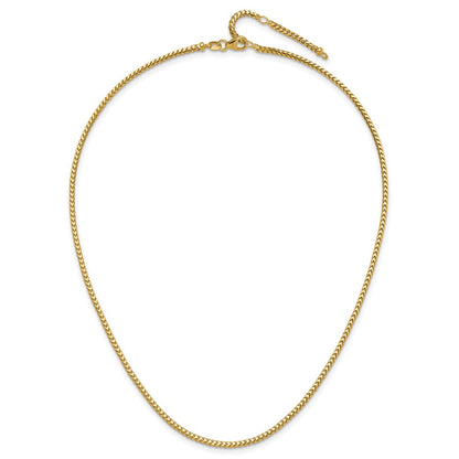 18 Inch 14K Yellow Gold 2.1mm D/C Open Franco 1In+1In Adjustable Chain Necklace