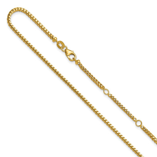 18 Inch 14K Yellow Gold 2.1mm D/C Open Franco 1In+1In Adjustable Chain Necklace