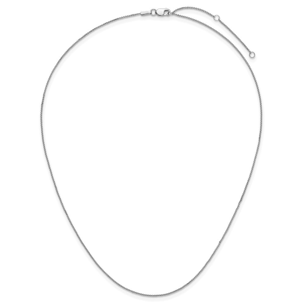 2 Inch 14K White Gold .65mm D/C Spiga 1In+1In Adjustable Chain Necklace