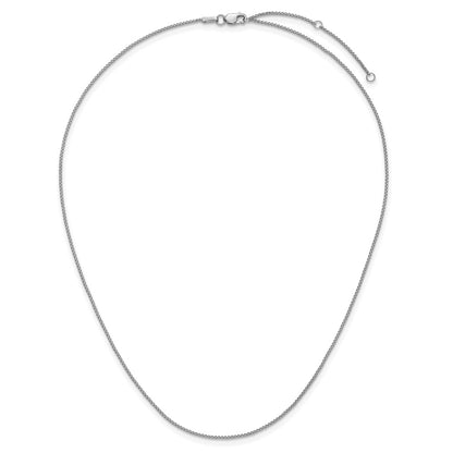 2 Inch 14K White Gold 1mm D/C Spiga 1In+1In Adjustable Chain Necklace
