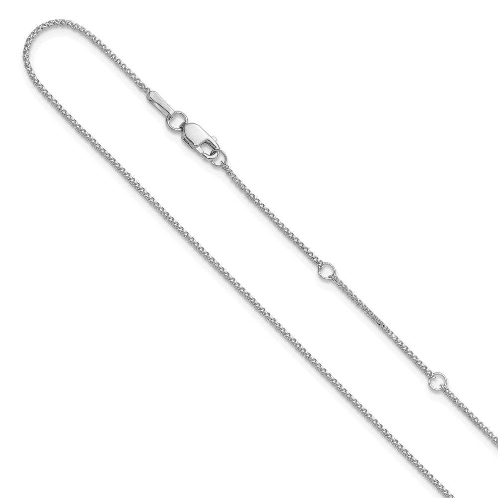 2 Inch 14K White Gold 1mm D/C Spiga 1In+1In Adjustable Chain Necklace