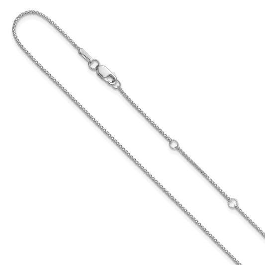 2 Inch 14K White Gold 1mm D/C Spiga 1In+1In Adjustable Chain Necklace