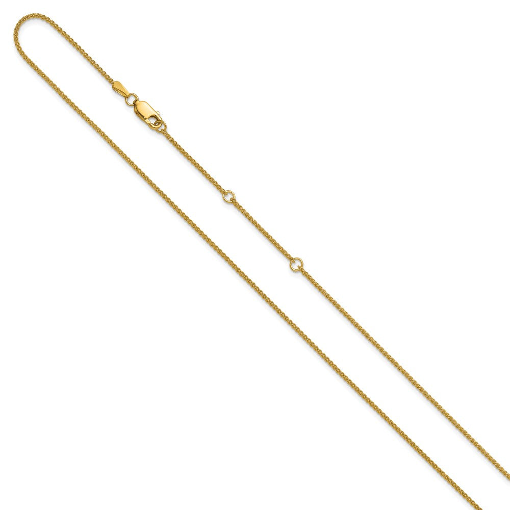 2 Inch 14K Yellow Gold 1.2mm Baby Spiga 1In+1In Adjustable Chain Necklace