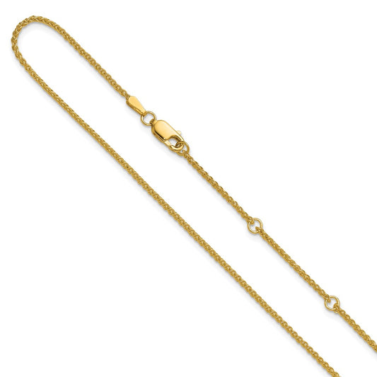 2 Inch 14K Yellow Gold 1.5mm Spiga 1In+1In Adjustable Chain Necklace