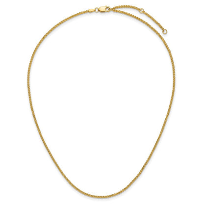 18 Inch 14K Yellow Gold 1.65mm Spiga 1In+1In Adjustable Chain Necklace