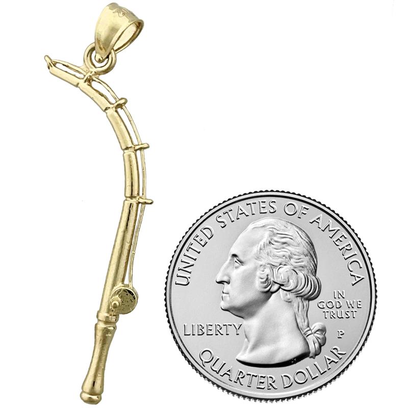 14K Gold 3D Fishing Rod Pendant