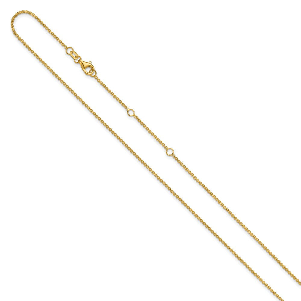 18 Inch 14K Yellow Gold 1.4mm Flat Cable 1In+1In Adjustable Chain Necklace