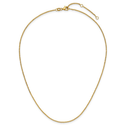 18 Inch 14K Yellow Gold 1.4mm Flat Cable 1In+1In Adjustable Chain Necklace