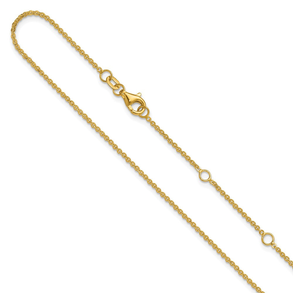 18 Inch 14K Yellow Gold 1.4mm Flat Cable 1In+1In Adjustable Chain Necklace