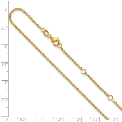2 Inch 14K Yellow Gold 1.7mm Flat Cable 1In+1In Adjustable Chain Necklace