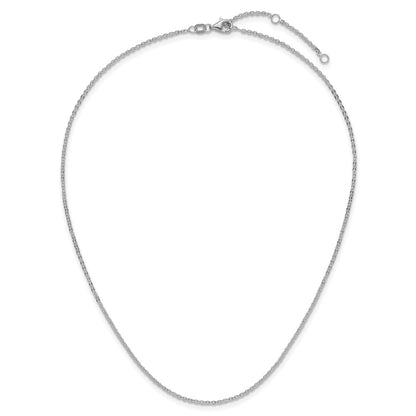 18 Inch 14K White Gold 1.7mm Flat Cable 1In+1In Adjustable Chain Necklace