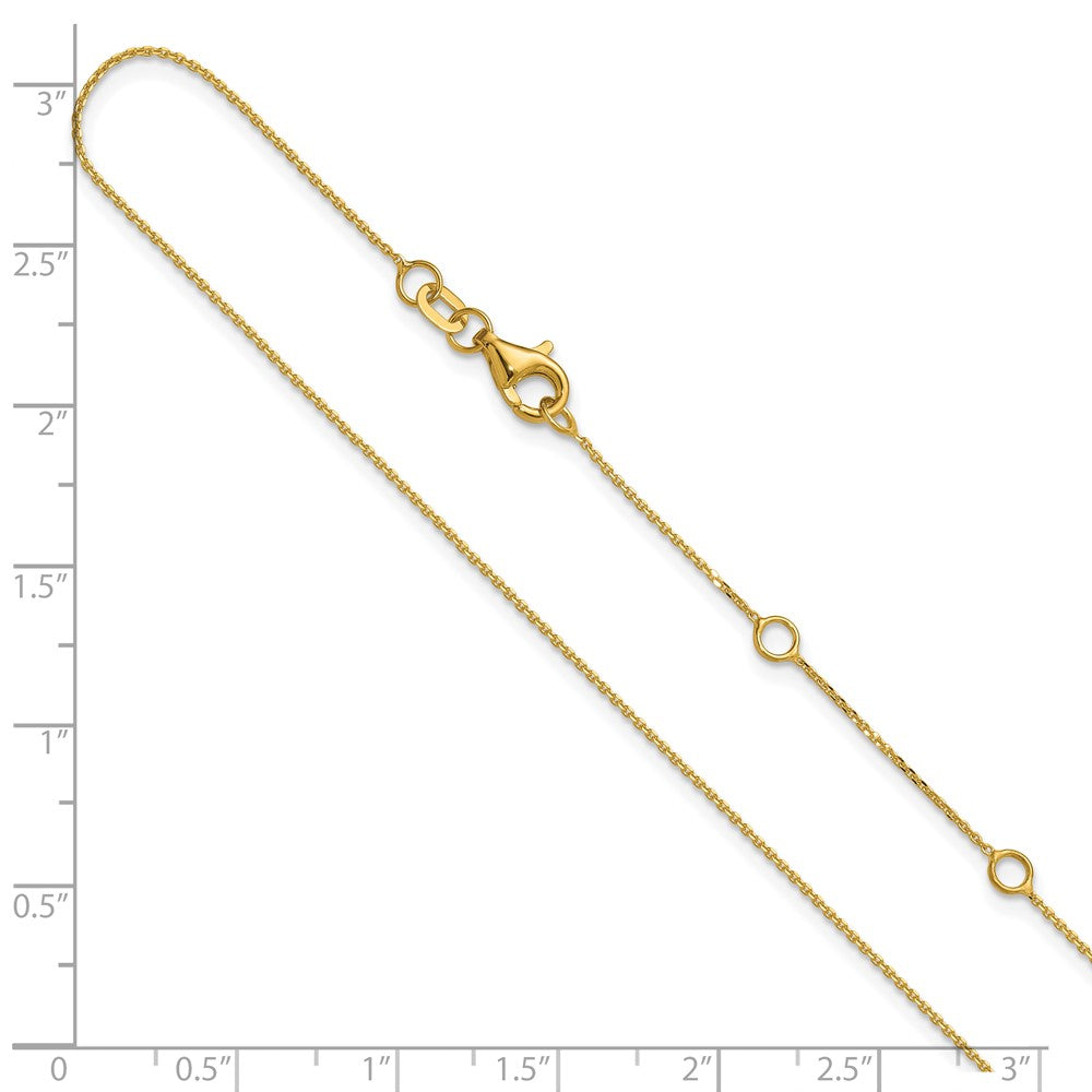 2 Inch 14K Yellow Gold .85mm D/C Square Cable 1In+1In Adjustable Chain Necklace