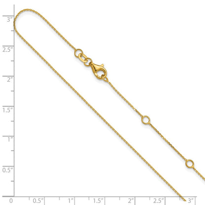 2 Inch 14K Yellow Gold .85mm D/C Square Cable 1In+1In Adjustable Chain Necklace