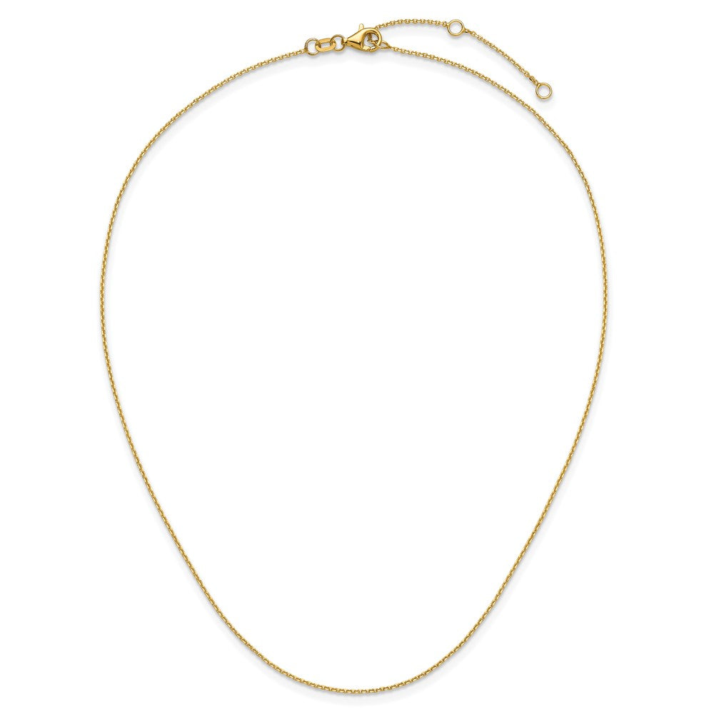 18 Inch 14K Yellow Gold 1mm D/C Square Cable 1In+1In Adjustable Chain Necklace