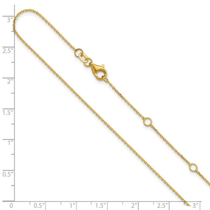 18 Inch 14K Yellow Gold 1mm D/C Square Cable 1In+1In Adjustable Chain Necklace