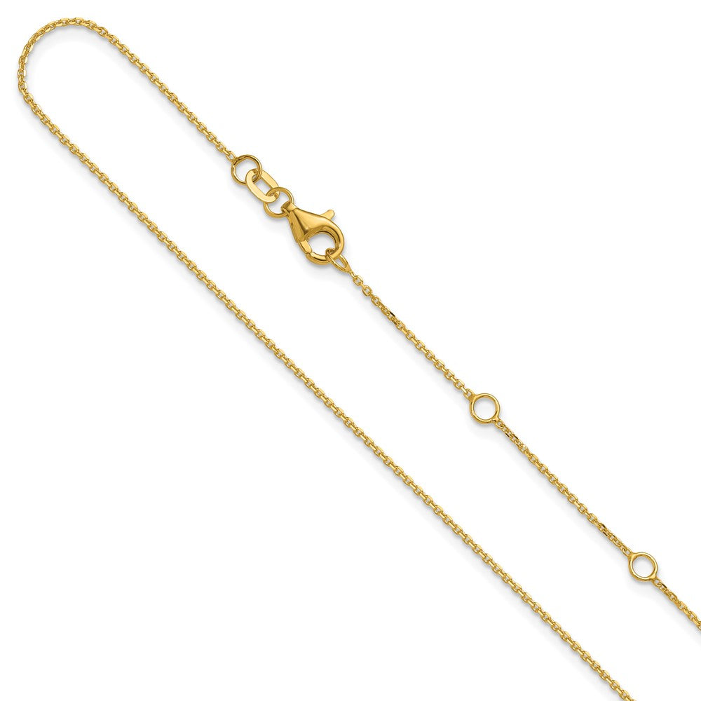 18 Inch 14K Yellow Gold 1mm D/C Square Cable 1In+1In Adjustable Chain Necklace