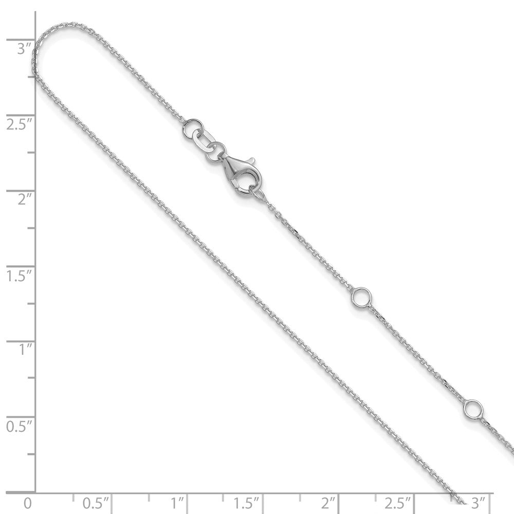 18 Inch 14K White Gold 1mm D/C Square Cable 1In+1In Adjustable Chain Necklace