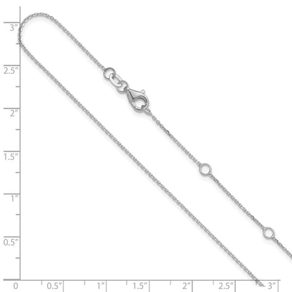 18 Inch 14K White Gold 1mm D/C Square Cable 1In+1In Adjustable Chain Necklace