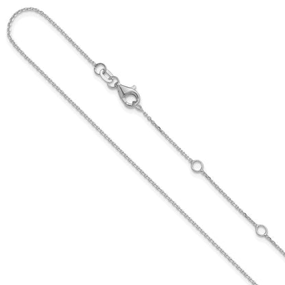 18 Inch 14K White Gold 1mm D/C Square Cable 1In+1In Adjustable Chain Necklace