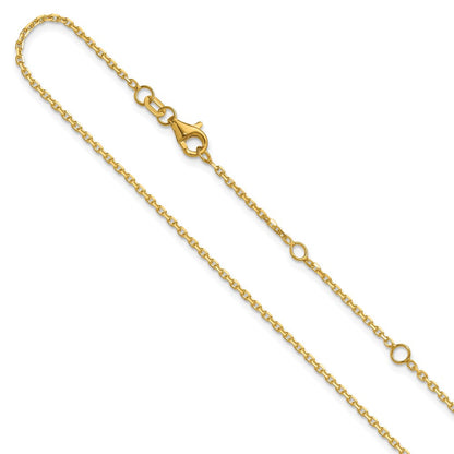 18 Inch 14K Yellow Gold 1.5mm D/C Square Cable 1In+1In Adjustable Chain Necklace