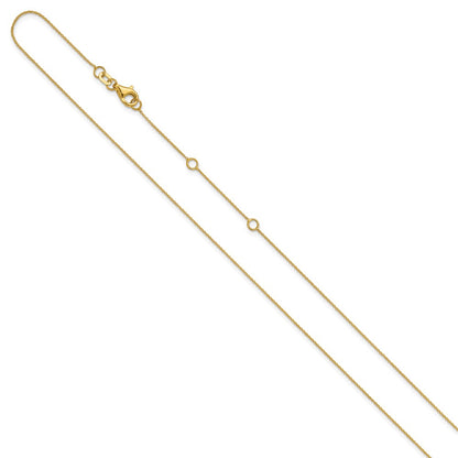 18 Inch 14K Yellow Gold .8mm Round Cable 1In+1In Adjustable Chain Necklace