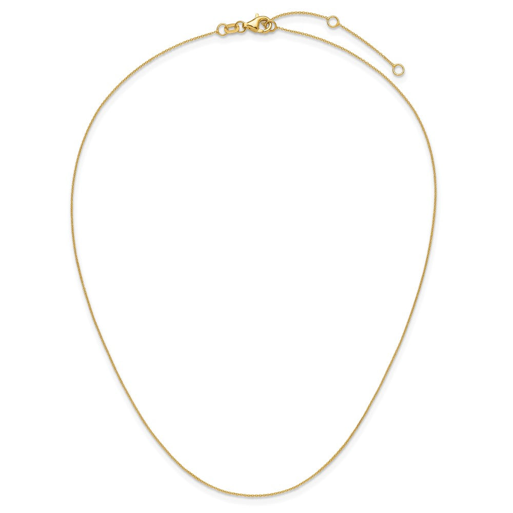 18 Inch 14K Yellow Gold .8mm Round Cable 1In+1In Adjustable Chain Necklace