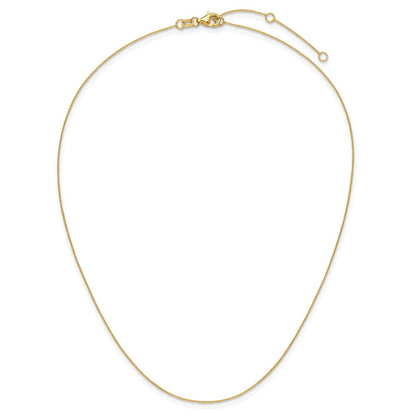 18 Inch 14K Yellow Gold .8mm Round Cable 1In+1In Adjustable Chain Necklace