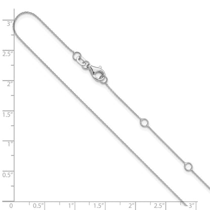 18 Inch 14K White Gold .8mm Round Cable 1In+1In Adjustable Chain Necklace