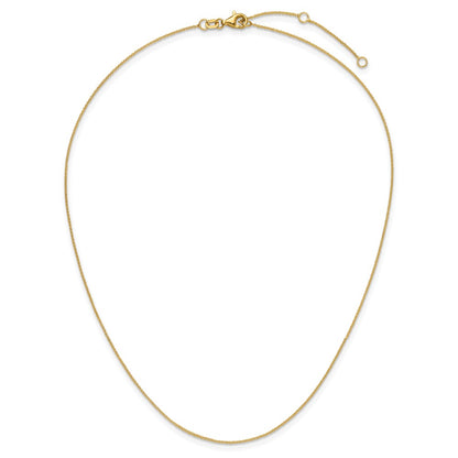 18 Inch 14K Yellow Gold .9mm Round Cable 1In+1In Adjustable Chain Necklace