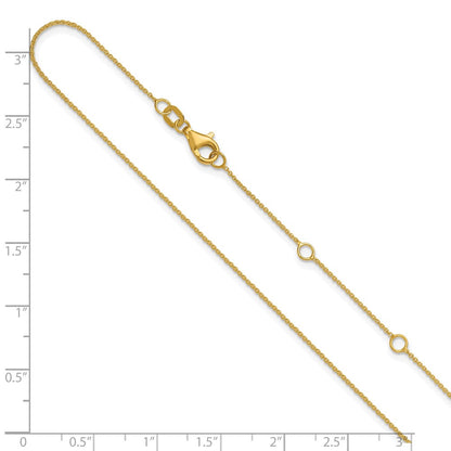 18 Inch 14K Yellow Gold .9mm Round Cable 1In+1In Adjustable Chain Necklace