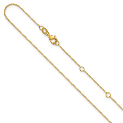 18 Inch 14K Yellow Gold .9mm Round Cable 1In+1In Adjustable Chain Necklace