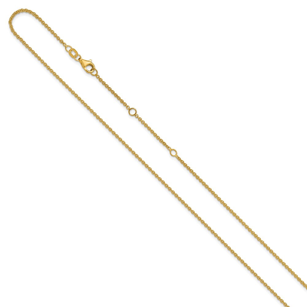 18 Inch 14K Yellow Gold 1.6mm Round Cable 1In+1In Adjustable Chain Necklace