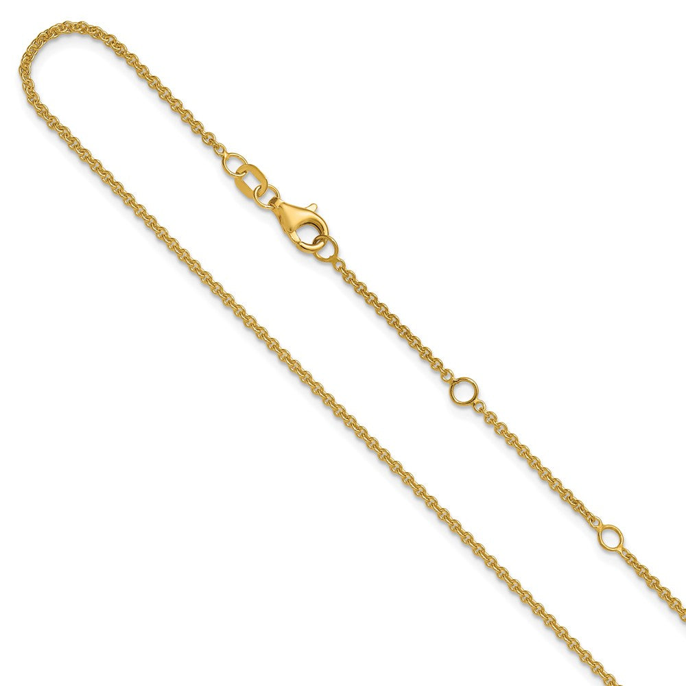 2 Inch 14K Yellow Gold 1.6mm Round Cable 1In+1In Adjustable Chain Necklace